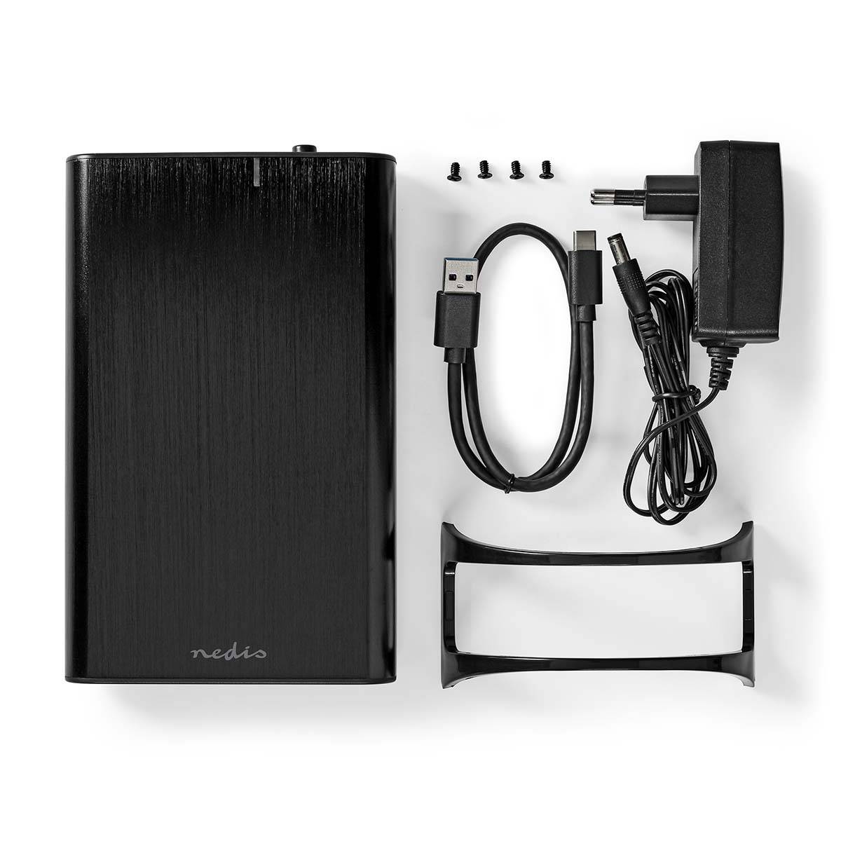 Nedis HDDE35410BK, HDD-Gehäuse, 3.5", SATA, USB Anschluss, Schwarz