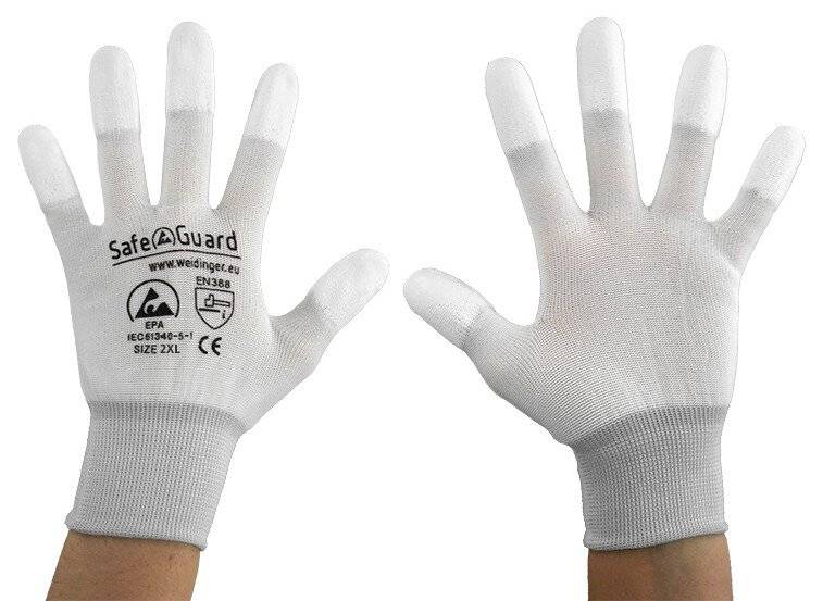 SafeGuard by Weidinger ESD-Handschuh, weiß/hellgrau, beschichtete Fingerkuppen, XXL
