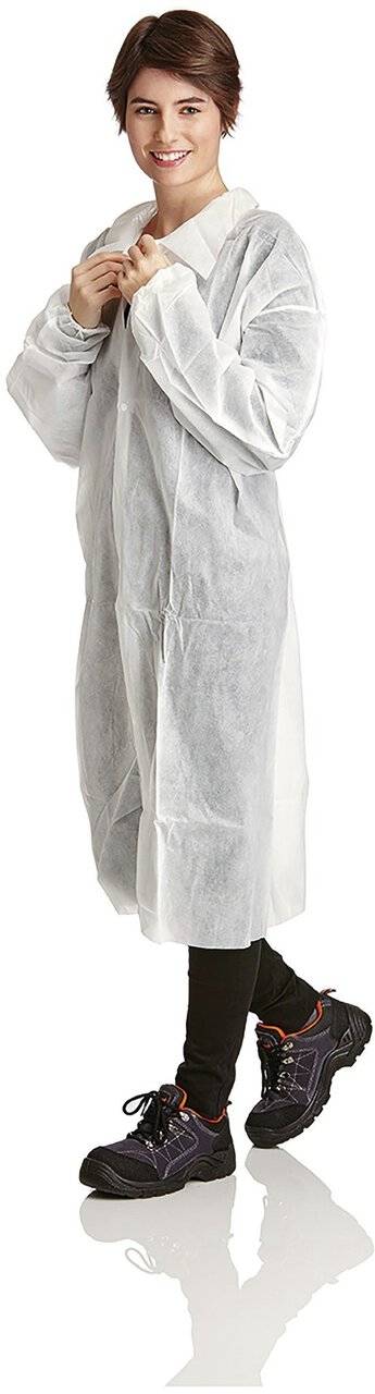 PP-Kittel, 40g/qm, Druckknöpfe, Kragen, Armgummi, weiß, Größe XXXL