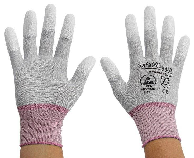 ESD-Handschuh, grau/beere, beschichtete Fingerkuppen, Nylon/Carbon, XS