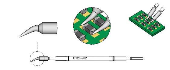 JBC Entlötspitze Serie C120 Chip-Komponenten, C120902/Ø 0,3 mm, gebogen