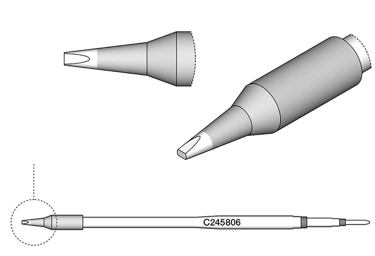 JBC Lötspitze Serie C245 Meißelform, C245806/1,2 x 0,7 mm, gerade, 20 mm länger