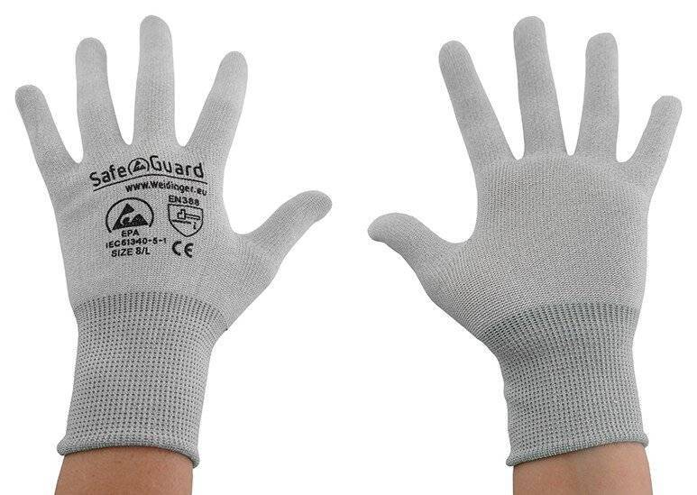 ESD-Handschuh, grau/hellgrau, ohne Beschichtung, Nylon/Carbon, L
