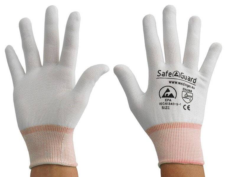 ESD-Handschuh, weiß/orange, ohne Beschichtung, XS