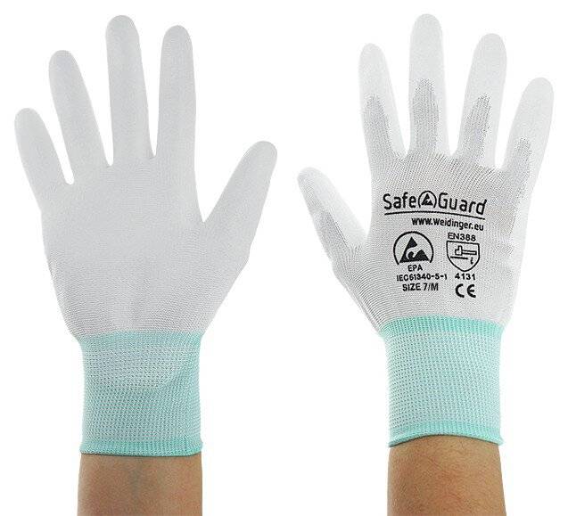 ESD-Handschuh, weiß/türkis, beschichtete Handflächen, Nylon/, M
