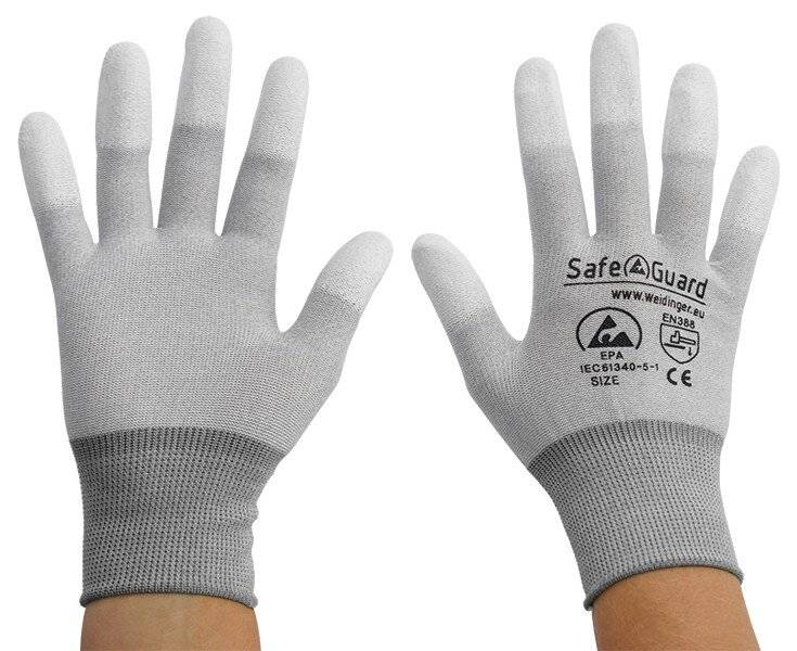ESD-Handschuh, grau/dunkelgrau, beschichtete Fingerkuppen, Nylon/Carbon, XXL