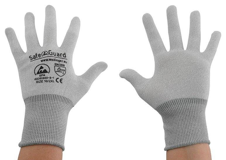 ESD-Handschuh, grau/dunkelgrau, ohne Beschichtung, Nylon/Carbon, XXL