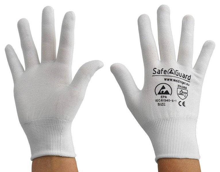 ESD-Handschuh, weiß, ohne Beschichtung, S
