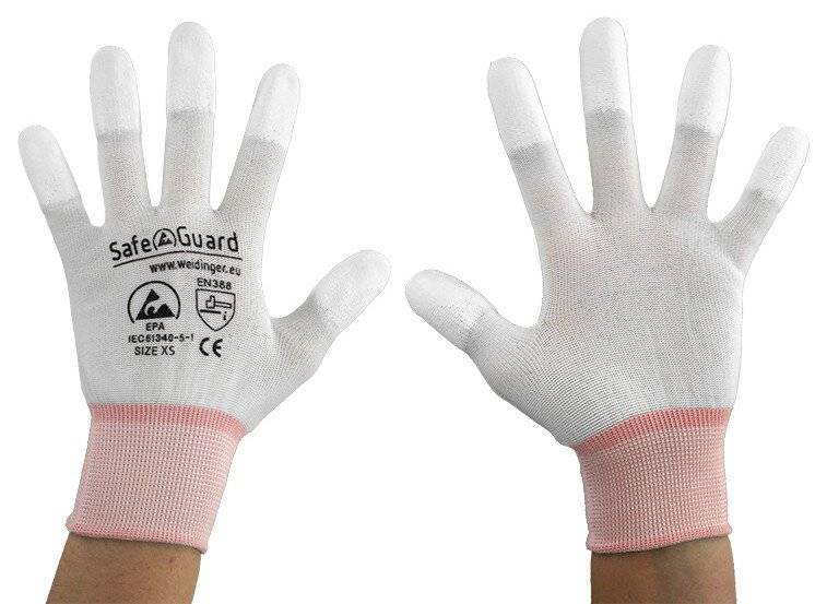ESD-Handschuh, weiß/orange, beschichtete Fingerkuppen, XS