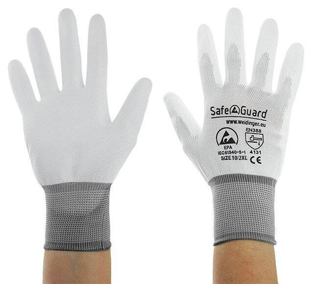 ESD-Handschuh, weiß/grau, beschichtete Handflächen, Nylon/, XXL