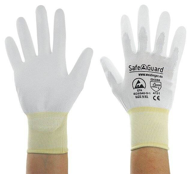 ESD-Handschuh, weiß/gelb, beschichtete Handflächen, Nylon/, XL
