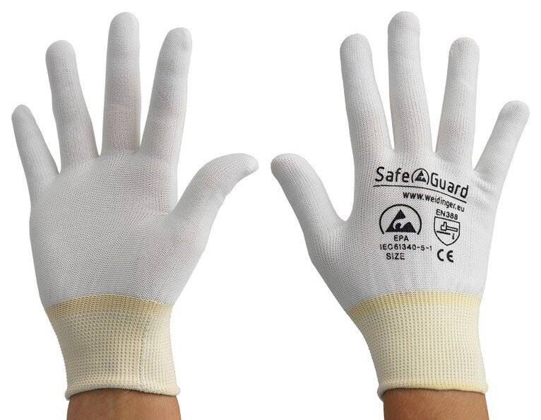 ESD-Handschuh, weiß/gelb, ohne Beschichtung, XL