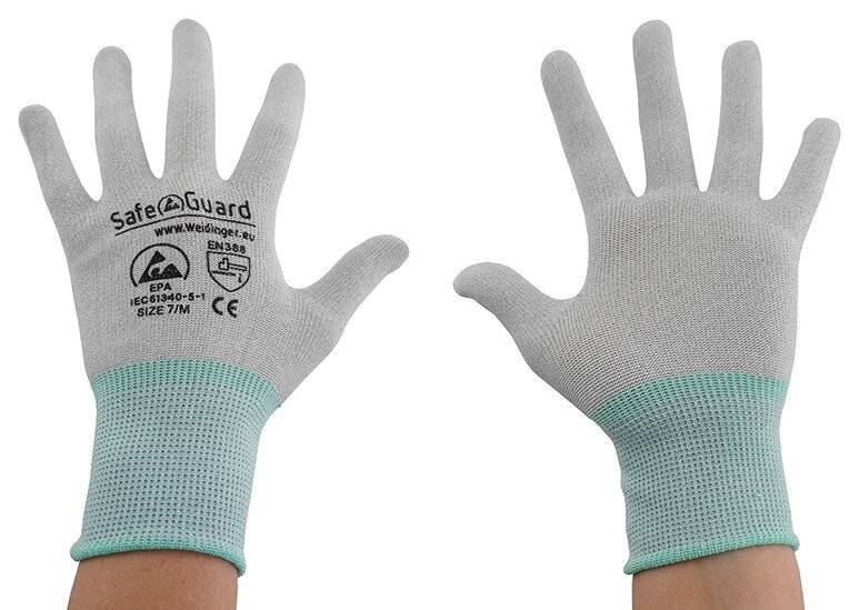 SafeGuard by Weidinger ESD-Handschuh, grau/türkis, ohne Beschichtung, Nylon/Carbon, M