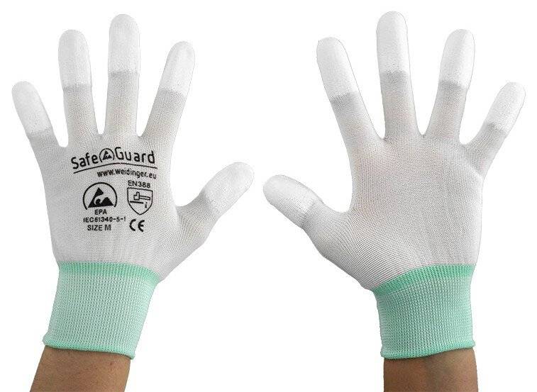 SafeGuard by Weidinger ESD-Handschuh, weiß/türkis, beschichtete Fingerkuppen, M