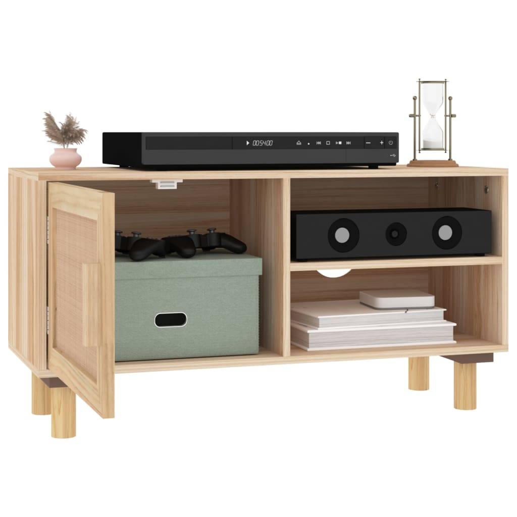 vidaXL TV-Schrank Braun 80x30x40 cm Massivholz Kiefer und Natur-Rattan