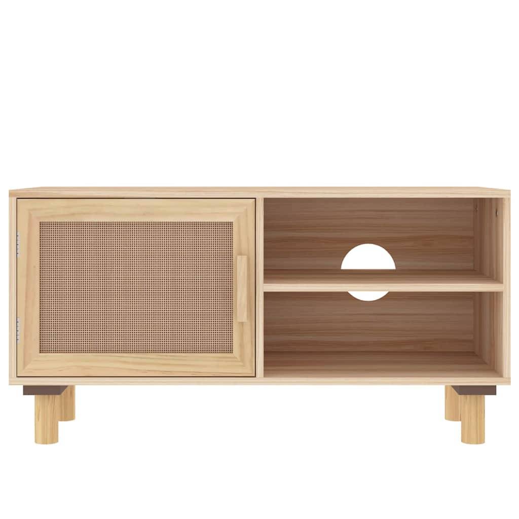 vidaXL TV-Schrank Braun 80x30x40 cm Massivholz Kiefer und Natur-Rattan