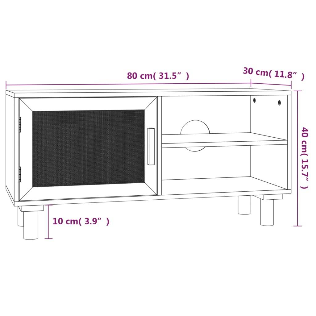 vidaXL TV-Schrank Braun 80x30x40 cm Massivholz Kiefer und Natur-Rattan