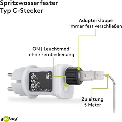Goobay 57942 LED-Lichtervorhang 300 warmweiße LEDs Lichterkette mit Timer 8 Modi Lichterkettenvorhang dimmbar Außentrafo