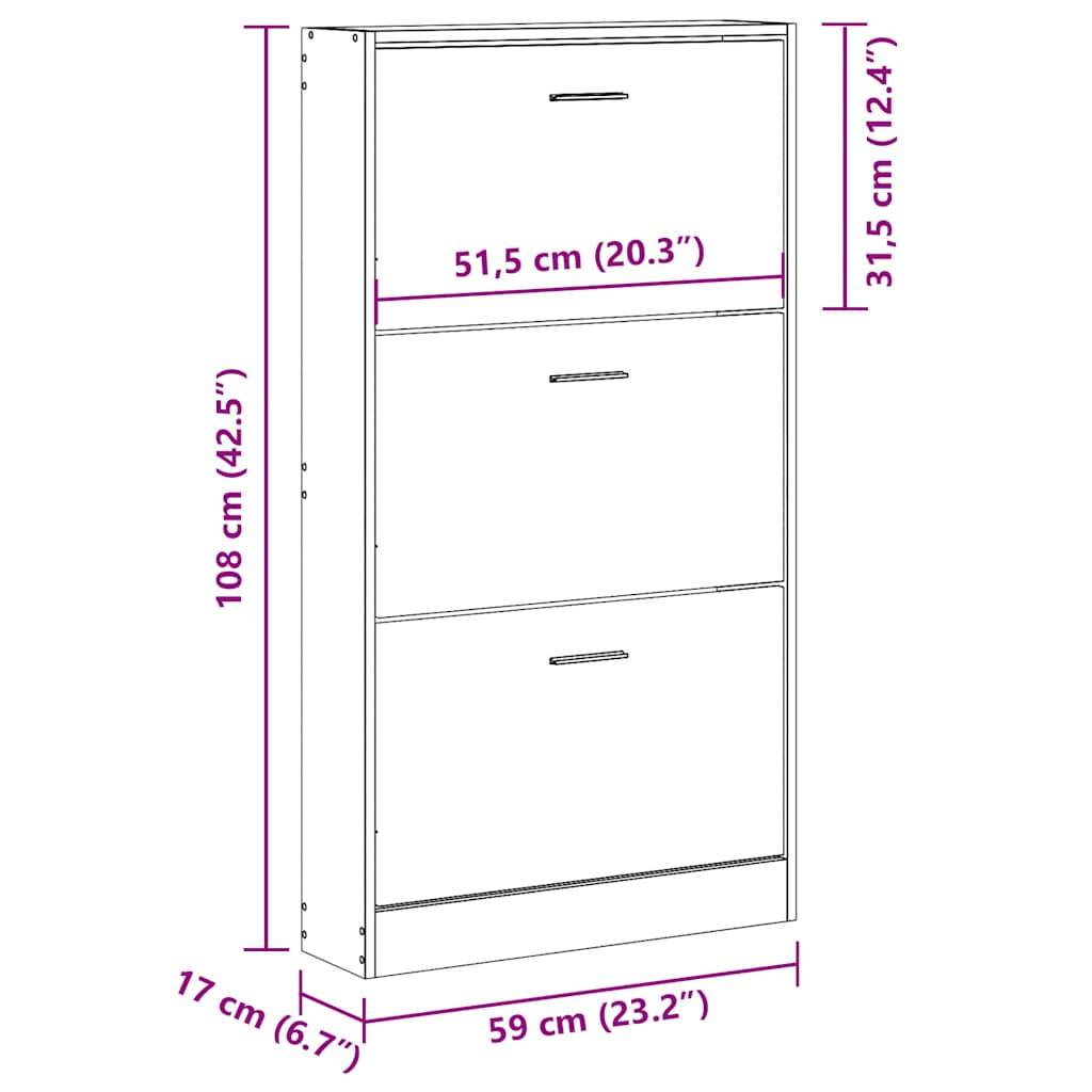 vidaXL Schuhschrank Räuchereiche 59x17x108 cm Holzwerkstoff