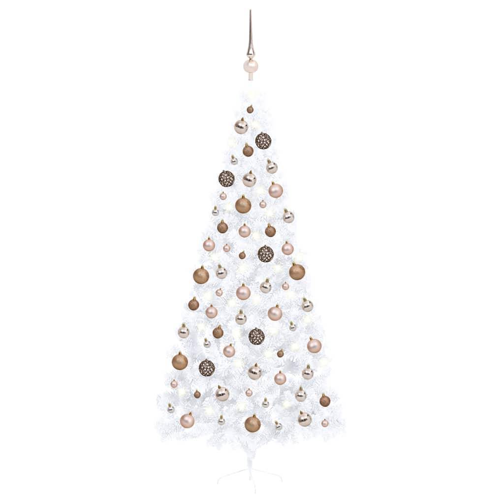 vidaXL Künstlicher Halb-Weihnachtsbaum Beleuchtung Kugeln Weiß 240 cm