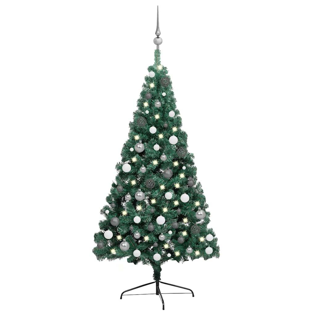 vidaXL Künstlicher Halb-Weihnachtsbaum Beleuchtung Kugeln Grün 240 cm