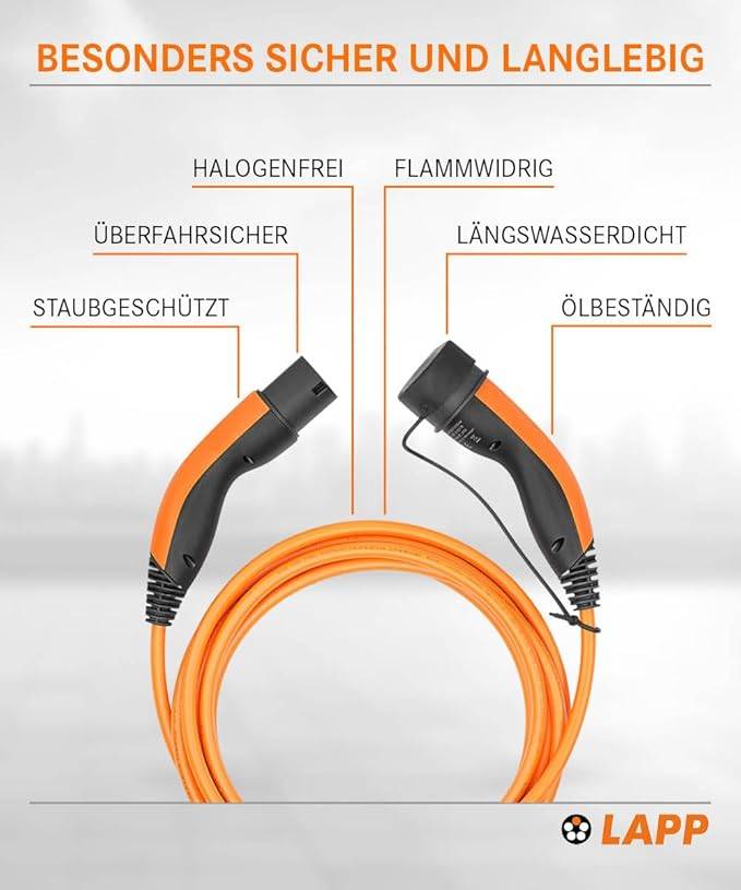 LAPP Mobility E-Auto Ladekabel Typ 2, 5 m , 11 kW, 20 A, 3-phasig Mode 3, IP55, orange