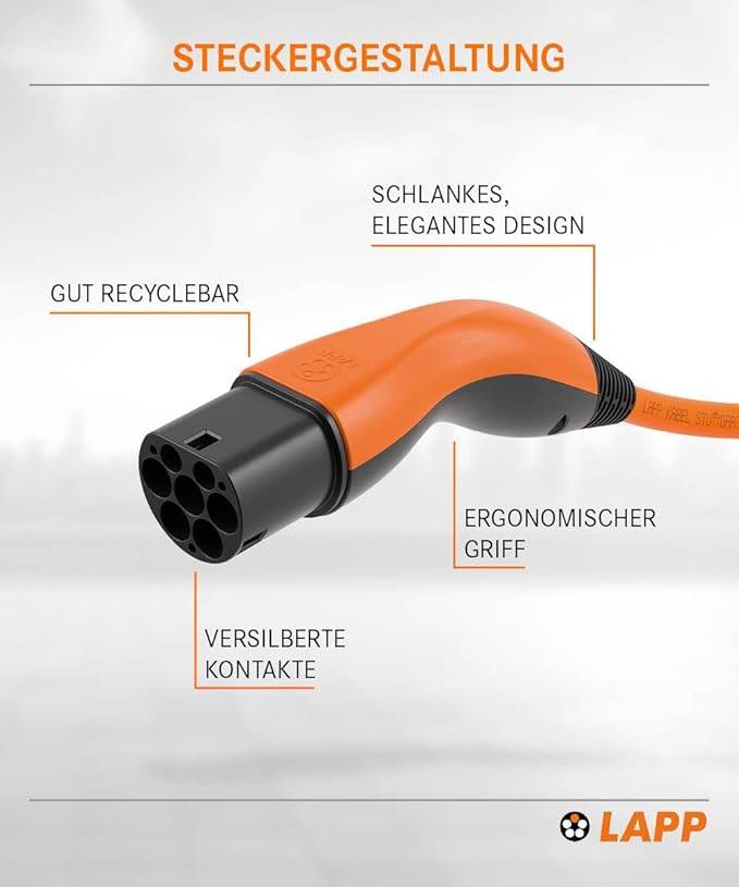 LAPP Mobility E-Auto Ladekabel Typ 2, 5 m , 11 kW, 20 A, 3-phasig Mode 3, IP55, orange