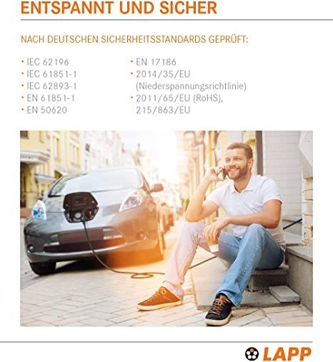 61780 LAPP Mobility Typ 2 Ladekabel für Hybrid & Elektroauto Mode 3 Kabel Typ 2 Stecker 7,4 kW 32A 1-phasig Schwarz 5m