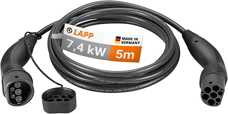 61780 LAPP Mobility Typ 2 Ladekabel für Hybrid & Elektroauto Mode 3 Kabel Typ 2 Stecker 7,4 kW 32A 1-phasig Schwarz 5m