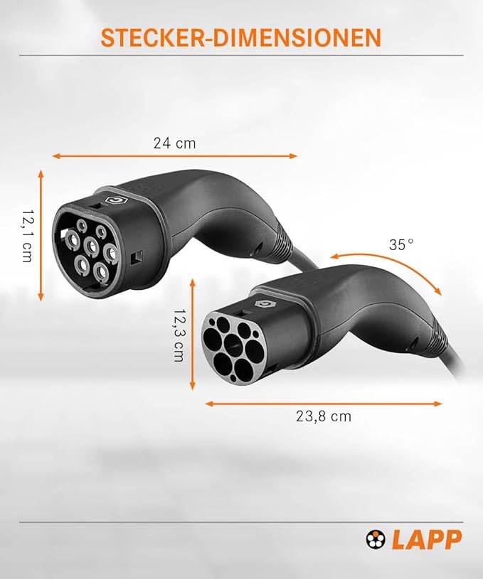 LAPP Mobility E-Auto Ladekabel Typ 2, 10 m, 22 kW, 32 A, 3-phasig Mode 3, IP55, schwarz