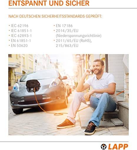 61786 LAPP Mobility Typ 2 Ladekabel für Hybrid & Elektroauto Mode 3 Kabel Typ 2 Stecker 7,4 kW 32A 1-phasig Orange 5m