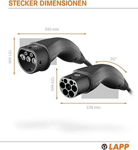 61783 LAPP Mobility Typ 2 Ladekabel für Hybrid & Elektroauto Mode 3 Kabel Typ 2 Stecker 7,4 kW 32A 1-phasig Schwarz 7m
