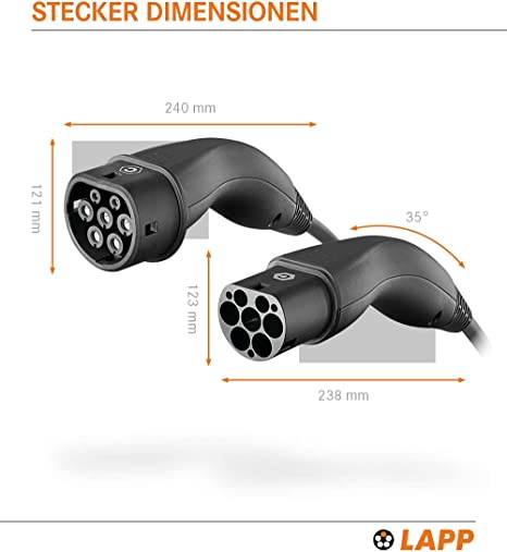 61779 LAPP Mobility Typ 2 Ladekabel für Hybrid & Elektroauto Mode 3 Kabel mit Typ 2 Stecker 11kW 20A 3-phasig Schwarz 5m