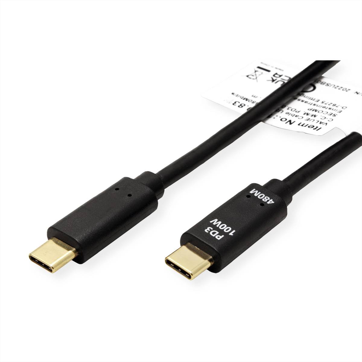 VALUE USB 2.0 Kabel, C-C, ST/ST, 100W, schwarz, 2 m
