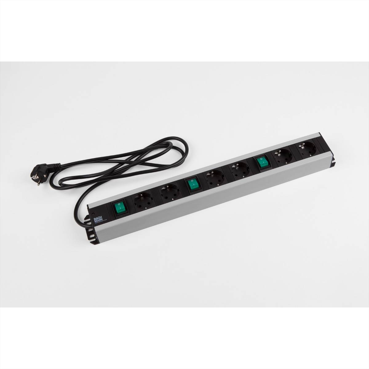 Bachmann 300.050 Steckdosenleiste mit Schalter Schwarz, Aluminium Schutzkontakt