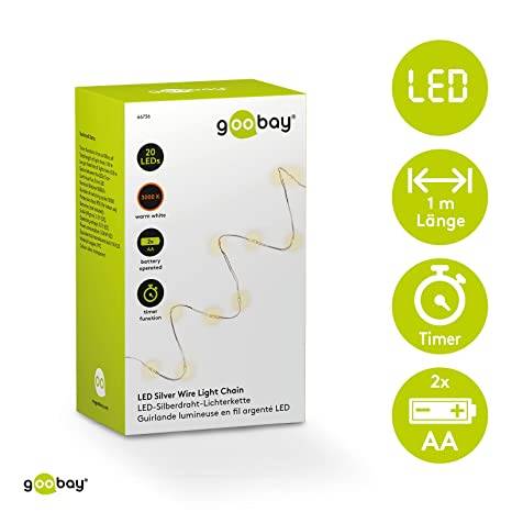 Goobay 66736 LED Micro-Lichterkette mit 20 warmweißen LEDs Timer 5 lm Mini Lichterkette, Drahtlichterkette mit Batterie