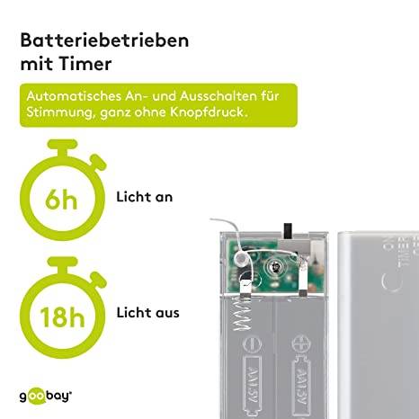 Goobay 66736 LED Micro-Lichterkette mit 20 warmweißen LEDs Timer 5 lm Mini Lichterkette, Drahtlichterkette mit Batterie