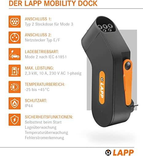 LAPP MOBILITY DOCK Mobile Ladestation Typ 2 Mode 2 10 A Anzahl Anschlüsse 1 2.3 kW