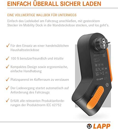 LAPP MOBILITY DOCK Mobile Ladestation Typ 2 Mode 2 10 A Anzahl Anschlüsse 1 2.3 kW