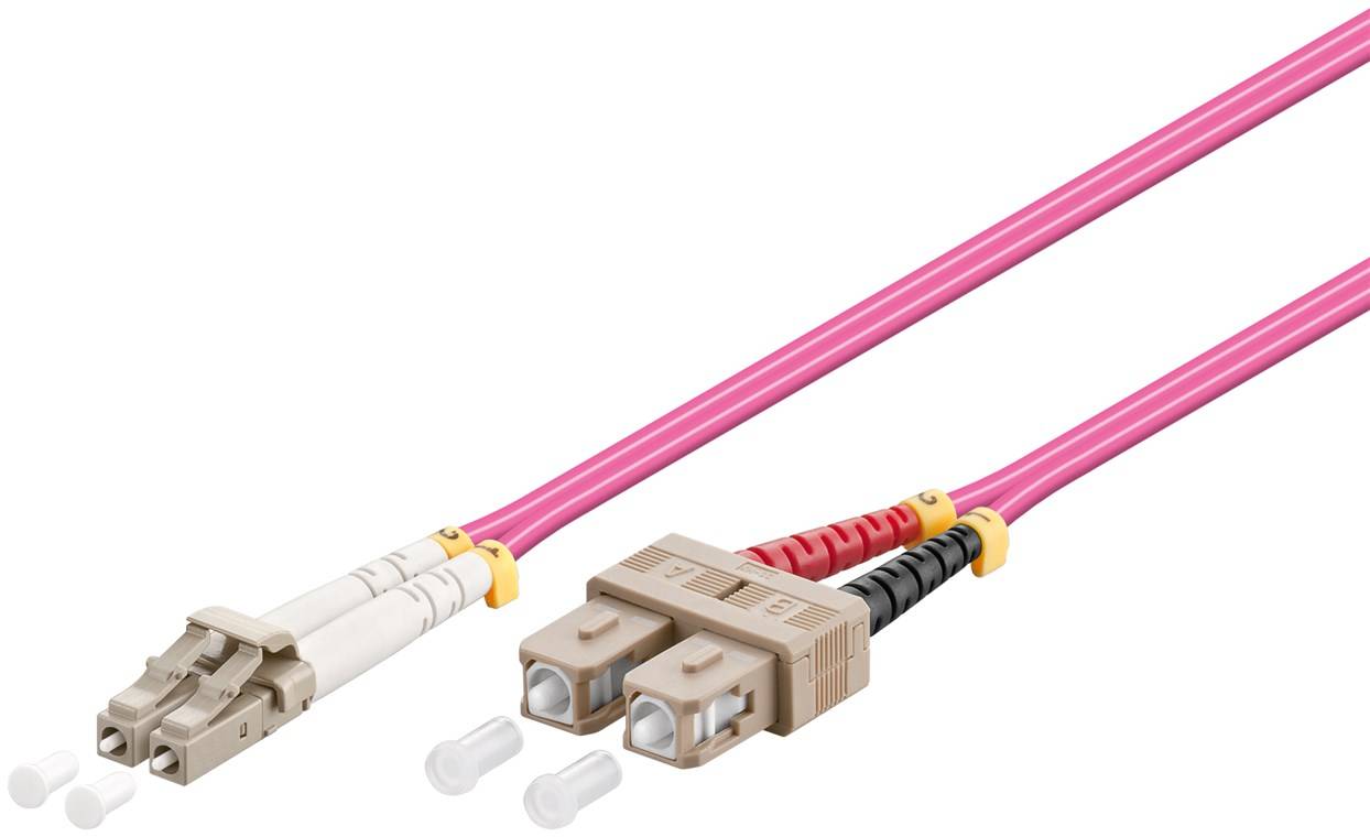 Goobay 95942 Glasfaserkabel Multimode OM4 Duplex LC-UPC auf SC-UPC Stecker, LWL Patchkabel halogenfrei, Violett, 0.50 m