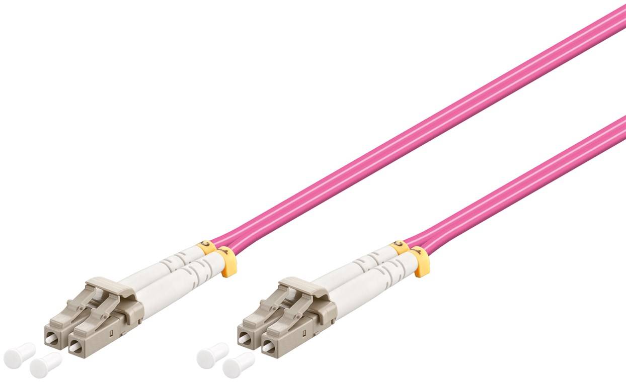 Goobay 95940 Glasfaserkabel Multimode OM4 Duplex LC-UPC auf LC-UPC Stecker, LWL Patchkabel halogenfrei, Violett, 15.00 m