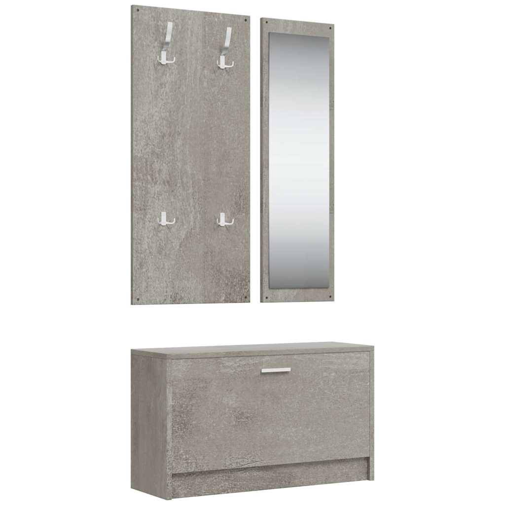 vidaXL 3-tlg. Flurmöbel-Set Betongrau Holzwerkstoff