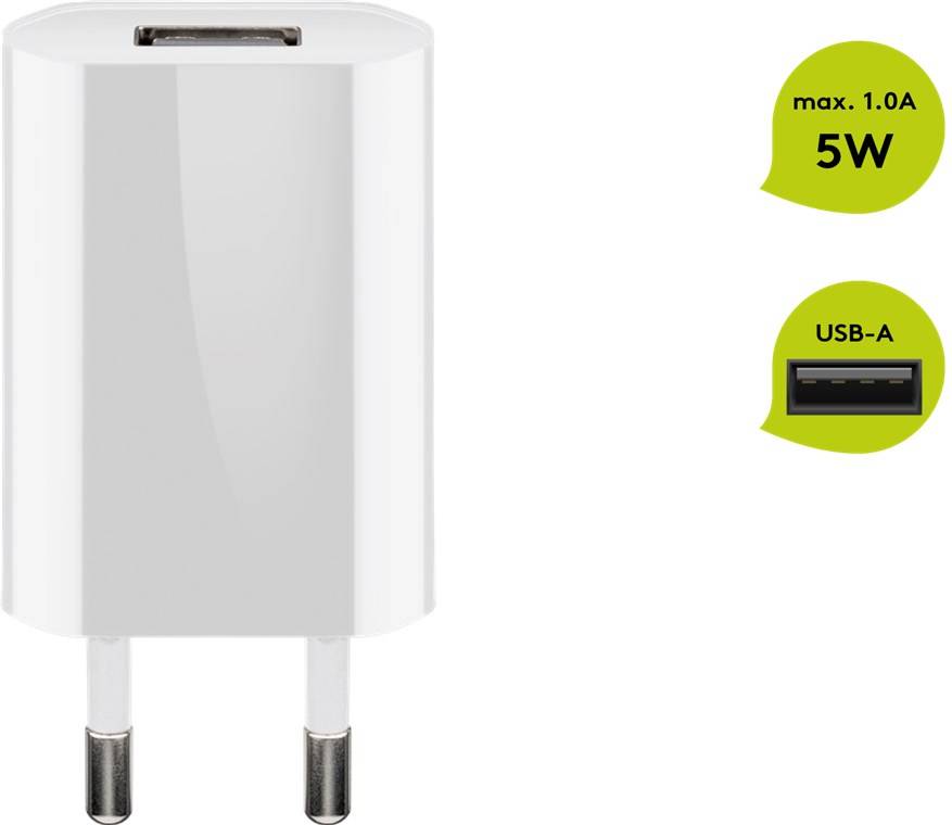 Goobay 44950 USB-A Netzteil 5W / Universal Ladegerät Apple Samsung Huawei / USB A Adapter / 1 Port Ladestecker / Weiß