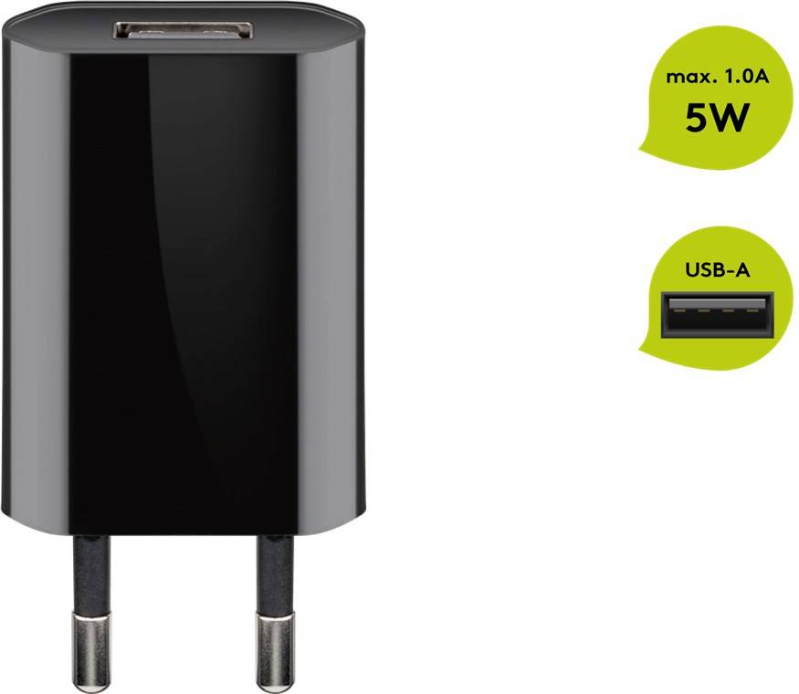 Goobay 44949 USB-A Netzteil 5W / Universal Ladegerät Apple Samsung Huawei / USB A Adapter / 1 Port Ladestecker / Schwarz