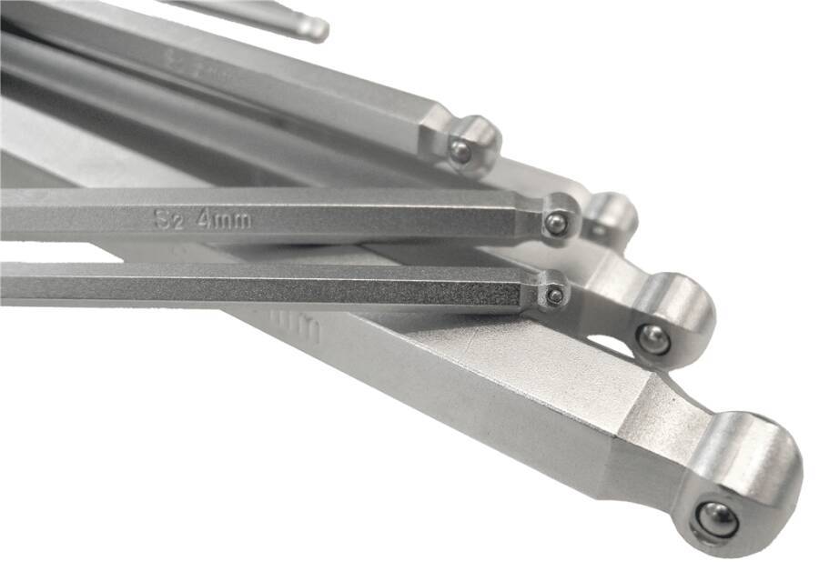 Sechskant-Winkelschraubendrehersatz lang, Federkugelkopf, 9-tlg. 783020013 Größe 1,5 - 10 mm Schenkellänge 45 - 224 mm I