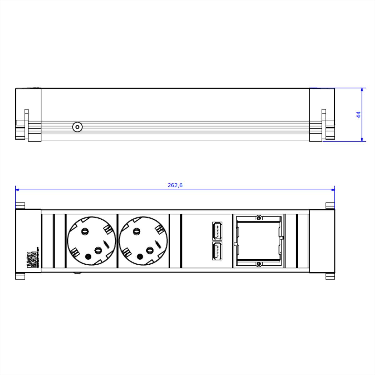 Bachmann 909.0056 Steckdosenleiste ohne Schalter Aluminium, Schwarz Schutzkontakt