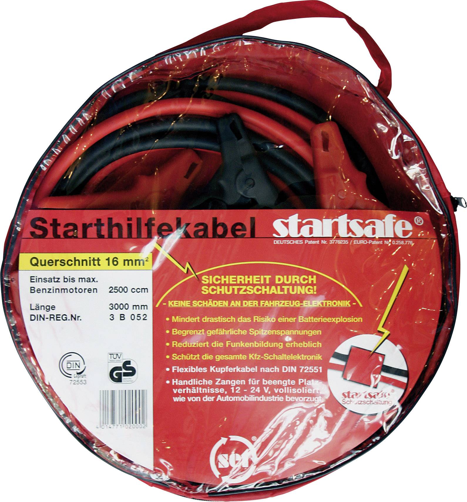SET® SKS16 Starthilfekabel 16mm² Kupfer 3.00m mit Kunststoffzangen, mit Schutzschaltung