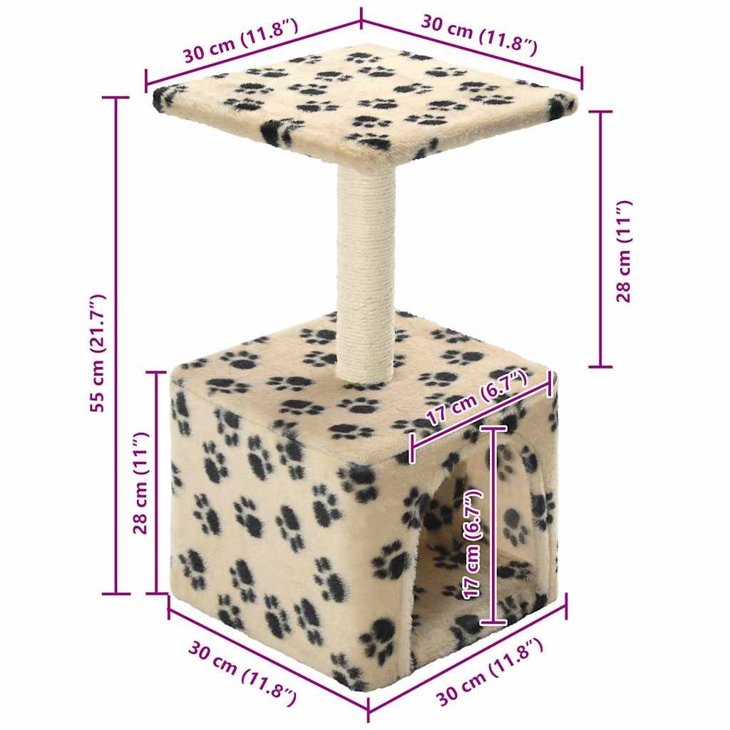 vidaXL Katzen-Kratzbaum Sisal 55 cm Beige Pfoten-Aufdruck
