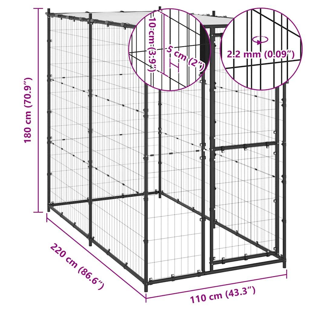 vidaXL Outdoor-Hundezwinger Stahl mit Überdachung 110x220x180 cm