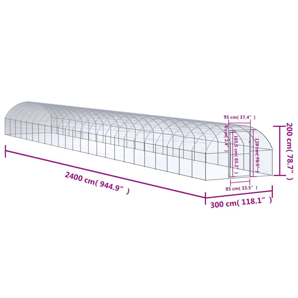vidaXL Outdoor-Hühnerstall 3x24x2 m Verzinkter Stahl